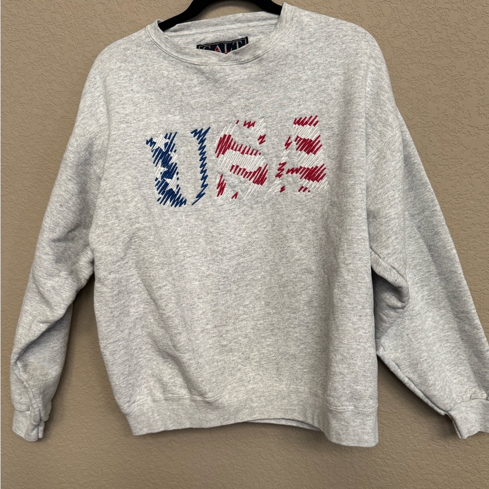 Galt Sand - Gray Embroidered USA Sweatshirt with Red and Blue Design